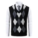 Mens Soft Sweater Vest Spring Autumn Sleeveless Knitted Pullover Husband Dad Fashion Knitted Vests Black Grey Plaid S-2XL