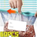 60/10PCS Reusable Zipper Bag Stand Up Zip Freezer Bags Refrigerator Vegetable Fruit Sealing Containers Leakproof Storage Pouch