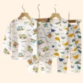Kids Fleece Cotton Sleepwear Set - Cartoon Print, Long/short Sleeve, Unisex