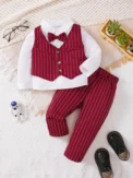Winter Cool Boys Shirt With Bow Beret Stripe Little Gentleman Set For 0-3 Years Old Boys