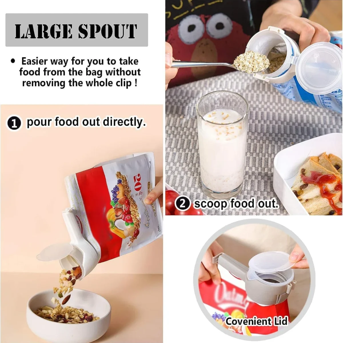 Bag Clips for Food Food Storage Sealing Clips with Pour Spouts Kitchen Chip Bag Clips Plastic Cap Sealer Clip Kitchen Storage - Image 3