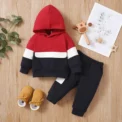 PatPat 2pcs Baby Color Block Long-sleeve Hoodie and Trousers Set Soft and Comfortable Perfect for Outings and Daily Wear