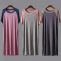 Summer New Women's Dress V-Neck Loose-Fit Plus Size Half Sleeve Sleep Dress Thin Skirt Short Sleeves Side Slit Long Dress