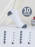 10 Men Ankle Socks Classic Fashionable Black White And Gray Color Matching Comfortable Breathable Sweat Absorbing Socks -