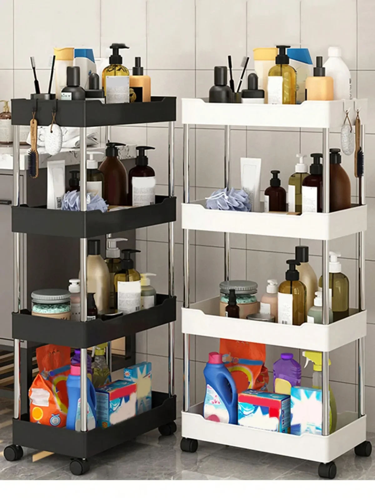 3/4 Layer Kitchen Gap Storage Rack White Freestanding Multilayer Rolling Utility Mobile Cart Bathroom Slim Slide Or - Image 1