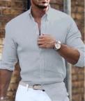Men's Spring And Summer New Cotton Hemp New Men's Cool Long Sleeve Shirt Solid Color Loose Lapel Casual Beach Style Shirt - Image 5