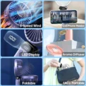 Portable mini fan that can be folded and hung around the neck, 5-speed USB charging fan, supporting phone and display screen, - Image 4