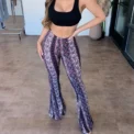 Personalized and trendy street style women's high elasticity tight fitting slightly flared sexy printed pants women's pants - Image 2