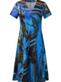 Plus Size 2025 Summer New Women's V-neck Short Sleeve Printed Pattern Casual Loose Short Sleeve Pullover Dresses - Image 4
