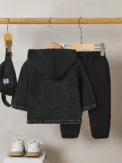 2-Piece Fall/Winter Baby Boy Trend Fashion Vintage Denim Jacket + Casual Sports Sweatpants 2 Casual Outing Suit - Image 2