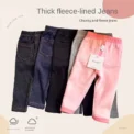 Autumn Winter Children's Jeans Boys and Girls' Solid color Thin Velvet Elastic Belt Jeans Infant Elastic Denim Pants1-6Y - Image 3