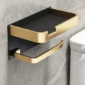 Black Gold Toilet Paper Holder Bathroom Wall Mount Multifunction WC Paper Phone Holder Shelf Towel Roll Shelf Accessories - Image 2