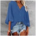 Europe and the United States spring and summer new women's shirt flared sleeve V-neck lace lace loose shirt woman - Image 2