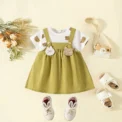 Girls' Clothes Summer New Short Sleeved Cartoon Teddy Bear Dress For Baby Girls Children's Spliced Fake Two-Piece Dress - Image 3
