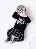 Spring Autumn New Toddler Baby Boys Fashion Clothes Set 2PCS Letters Printed Long-sleeved Top + Plaid Pants Newborn Outfit - Image 2