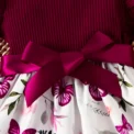 Baby Girl Butterfly and Plant Polka Dot Print Ruffle Sleeve Belt Dress + Ribbon - Image 6