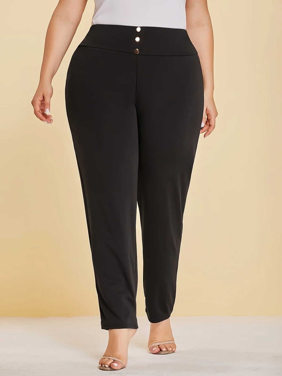 Autumn and winter new women's plus size knitted fabric casual models slit design straight trousers - Image 5
