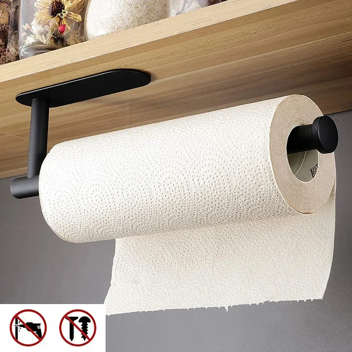 Kitchen Paper Towel Holder Adhesive Tissue Hanger Toilet Roll Paper Dispenser Cabinet Storage Napkin Rack Bathroom Accessories - Image 1