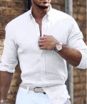 Men's Spring And Summer New Cotton Hemp New Men's Cool Long Sleeve Shirt Solid Color Loose Lapel Casual Beach Style Shirt