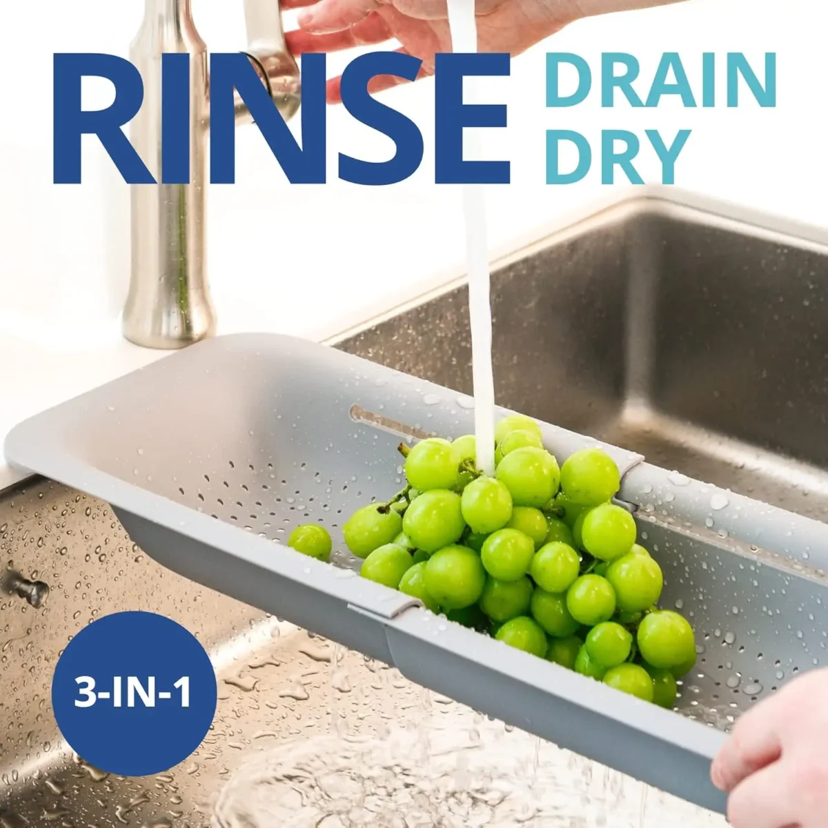 Expandable Sink Colander Strainer Basket Wash Drain Dry Dishes Veggies Pasta Kitchen Utensil Drainer Tool Home Essential Gray - Image 2