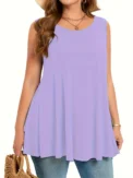 Plus Size Simple Solid Tank Top Casual Crew Neck Sleeveless Tank Top For Summer Women's Plus Size Clothing - Image 2