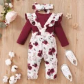 0-18Months Baby Girl Clothes Set Red Color Long Sleevs Bodysuit + Flower Strap Pants 2PCS Infant Girl New Years Clothing Suit - Image 6