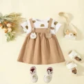Girls' Clothes Summer New Short Sleeved Cartoon Teddy Bear Dress For Baby Girls Children's Spliced Fake Two-Piece Dress - Image 5