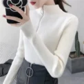 Knitted Women Zipper Half High Neck Sweater Pullovers Autumn Winter Basic Women Sweaters Slim Knitwear Pull Femme Tops - Image 4