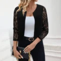 Women' Solid Casual Outwear Lace Long Sleeve Jacket Y2k Spring Autumn Elegant Zipper Coat Office Wear Slim Office Coat Crop Top -