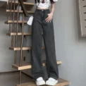 Woman Vintage Wide Leg Jeans Girls High Waist Pants Female Fashion Black Black Grey Retro Blue Light Blue Pink Denim Trousers