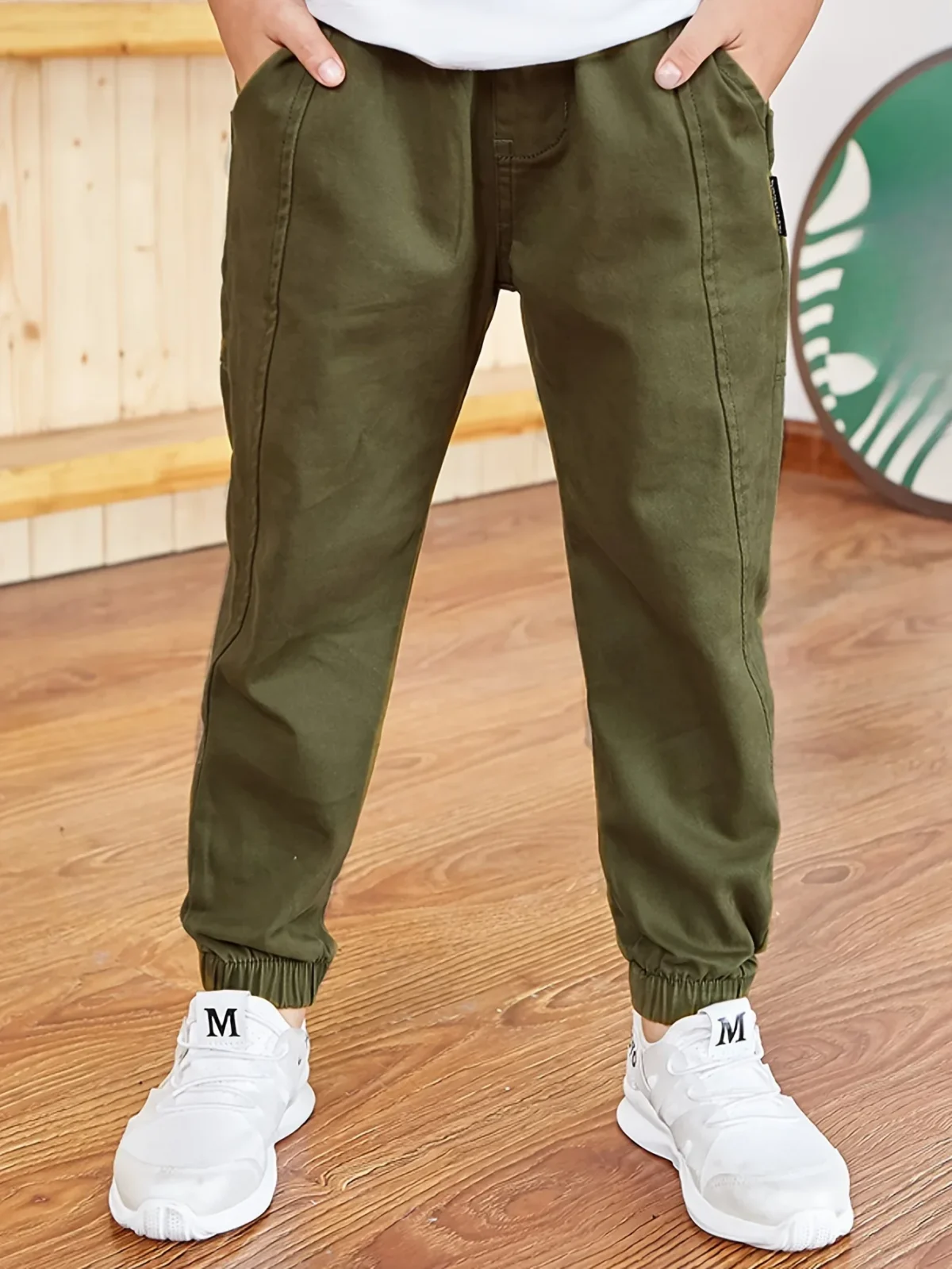 Boy's Stylish Solid Color Jogger Pants Elastic Waist Outdoor Casual Cargo Jogger Trousers - Image 3
