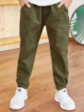Boy's Stylish Solid Color Jogger Pants Elastic Waist Outdoor Casual Cargo Jogger Trousers - Image 3