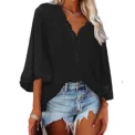 Europe and the United States spring and summer new women's shirt flared sleeve V-neck lace lace loose shirt woman - Image 3