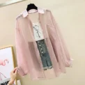 Summer Sunscreen Shirt Elegant Perspective Thin Chiffon Blouse Korean Harajuku See Through Loose Top Casual Women's Cardigan - Image 6