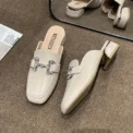 Women Pumps Shallow Shoes 2025 Footwear Heels Fashion Metal Buckle Strap Ladies Thick Heels Shoes Leather casual sandals - Image 5