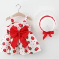 Summer New Girls' Dress Baby Girl Dress Korean Version Floral Dress Baby Stylish Cotton Dress Bow Tie Hat Included - Image 4