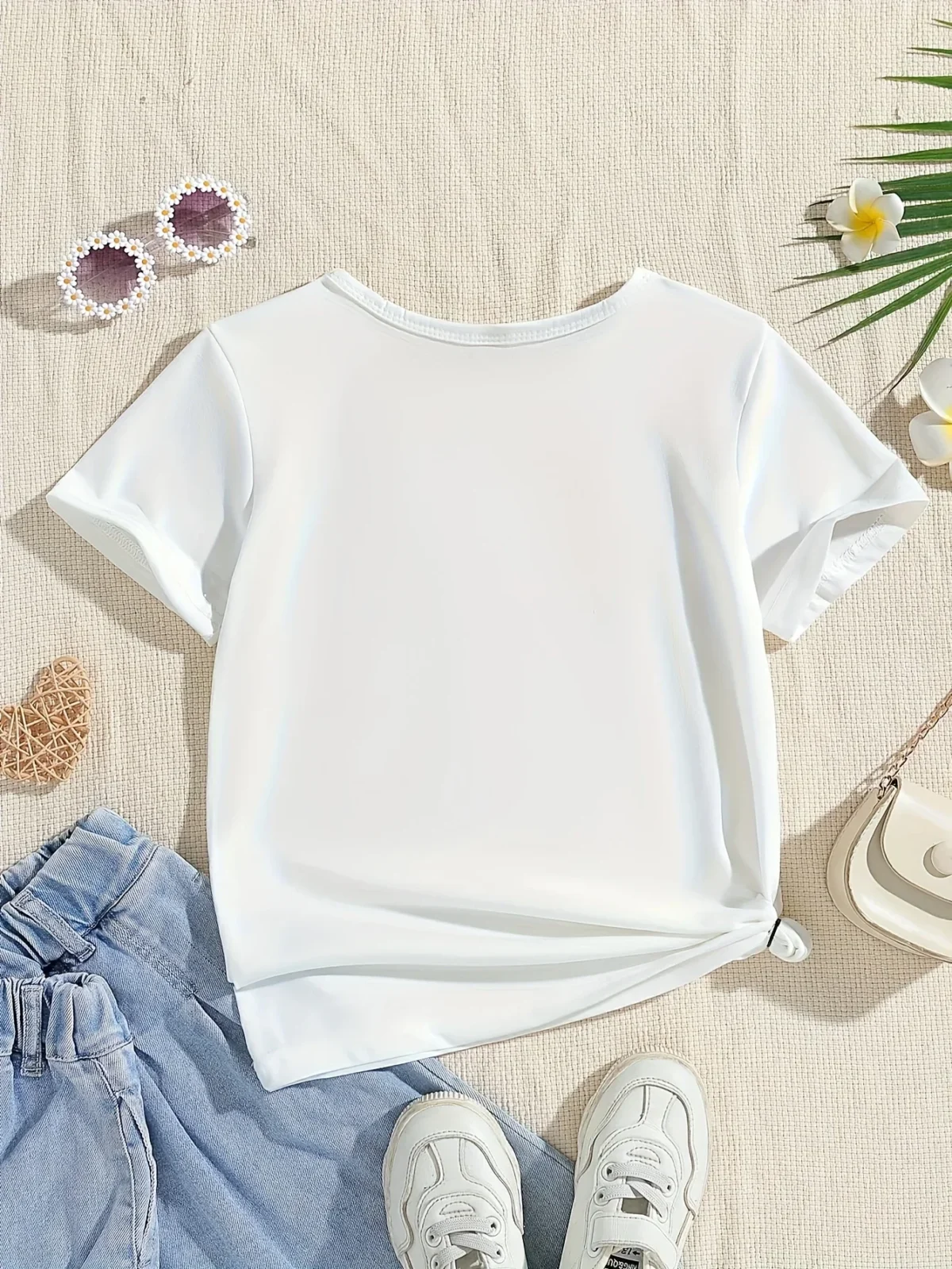 Summer Baby Girl White Clothes Kid Girls Casual Rainbow Printed T-shirts Children Fashion Crew Neck Short Sleeve Top - Image 2