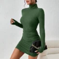 New Solid Dress Women Elegant Party Autumn Winter Turtleneck Long Sleeves Sexy Sheath Mini Dresses Bodycon Club Knitted Dress - Image 3
