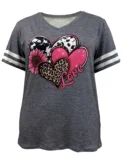 Plus Size Spring/Summer New Love Print Casual Fashion Women's V-Neck Short-Sleeved Loose T-Shirt 5XL 6XL - Image 3