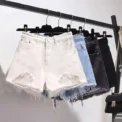 Summer Women's Cowboy Shorts  High Waist Casual Denim Shorts Pocket Tassel Perforated Ripped Holes Y2K Girls White Jeans