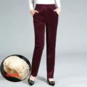 Thin & Plush Thick Casual Pants Fleece Pencil Pants Women's Corduroy Warm High Waist Pants Autumn Winter Leggings Pants Trousers - Image 3