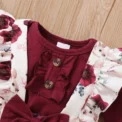 0-18Months Baby Girl Clothes Set Red Color Long Sleevs Bodysuit + Flower Strap Pants 2PCS Infant Girl New Years Clothing Suit - Image 3