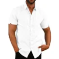 Cotton Linen Hot Sale Men's Short-Sleeved Shirts Summer Solid Color Turn-down collar Casual Beach Style Plus Size - Image 5