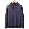 Men's Plaid Pullover Knit Polo Shirts Fleece Lined Sweaters Knitted Bottom Shirts Dad Warm Pullovers Knitwear - Image 2
