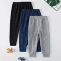 1/3 Pcs Children's Waffle Solid Color Sports Pants Boys Casual Joker Harun Pants Elastic Waist Running Pants Girls Fashion Pants - Image 2
