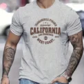Men's casual top comfortable sports T-shirt with California West Coast men's fashion print round neck short sleeved T-shirt -