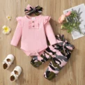 0-18 Months Newborn Baby Girl Clothes Set Infant Girl Long Sleeve Bodysuit + Camouflage Pants + Headband Cotton Clothing Suit -