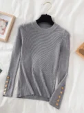 2025 women thick sweater pullovers khaki casual autumn winter button o-neck chic sweater female slim knit top soft jumper tops - Image 4