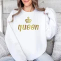 Queen Printing Womens Sweatshirt Fashion O Neck Tops Casual Jogging Pullover Daily Commute Clothing Loose Woman Tracksuit