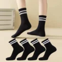 Pairs Versatile Women's Socks Parallel Bar Pattern Fashion Breathable Autumn High Quality Women's Mid Length Socks - Image 4
